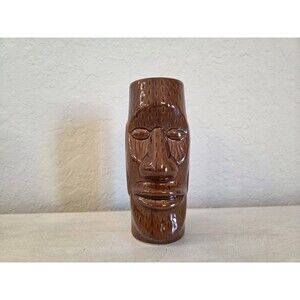 Vintage Ceramic Tiki Mug Easter Island Face Brown